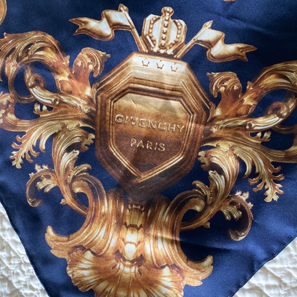Givenchy Navy & Gold Silk Scarf - Picture 3 of 5
